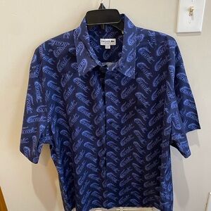 Lacoste Men's Navy and Light Blue Patterned Shirt Men size  XL